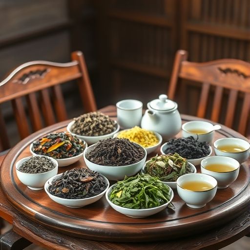 茶桌上摆放的各类茶叶