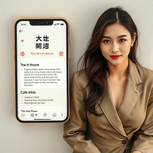 手机屏幕上显示茶馆推荐,界面简洁清新
