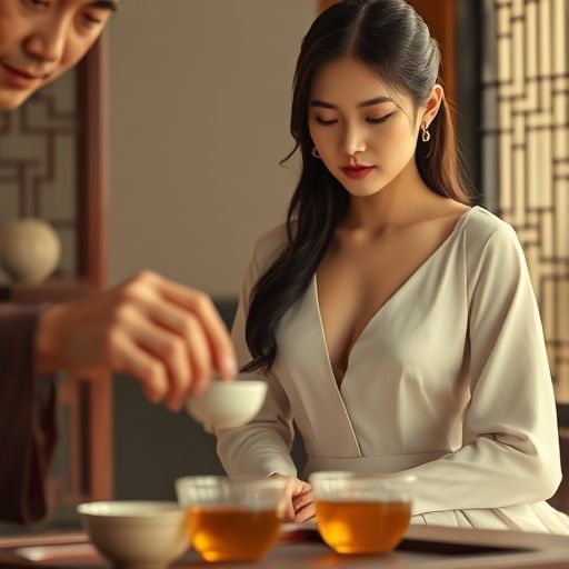 茶艺师专注泡茶