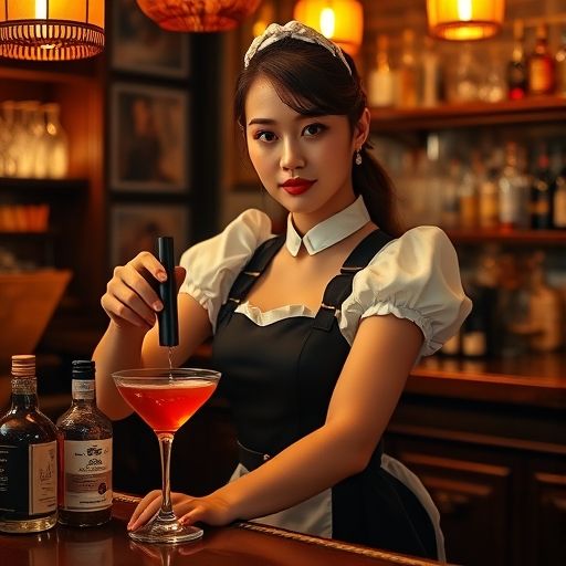 调酒师在灯光下调制饮品