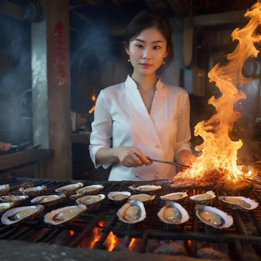 夜宵摊烤生蚝诱人画面