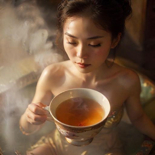 茶杯中升腾的热气画面