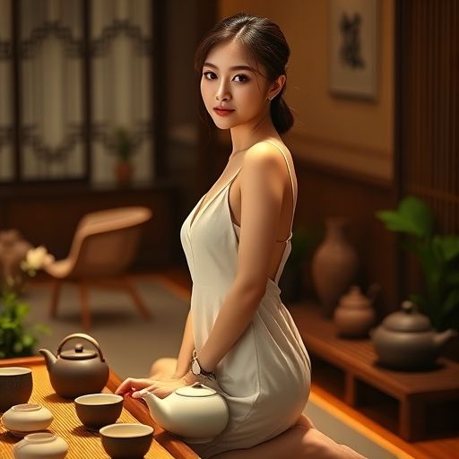 茶艺师指导泡茶的温馨画面