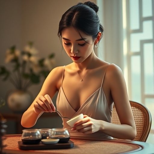 茶艺师手持茶壶,专注泡茶的优雅画面