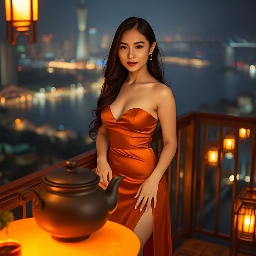 广州夜晚阳台品茶