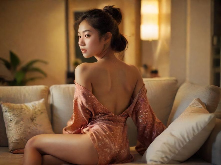 一位女性坐在舒适的沙发上，背影特写，画面色调温暖，营造出放松的氛围