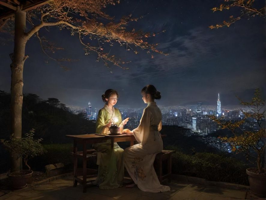 51茶馆夜色外观