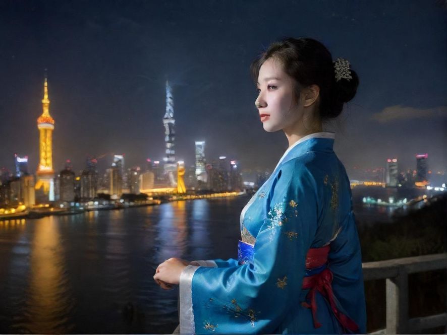 从高处俯瞰广州的夜景，城市灯火辉煌，霓虹闪烁，充满梦幻色彩。