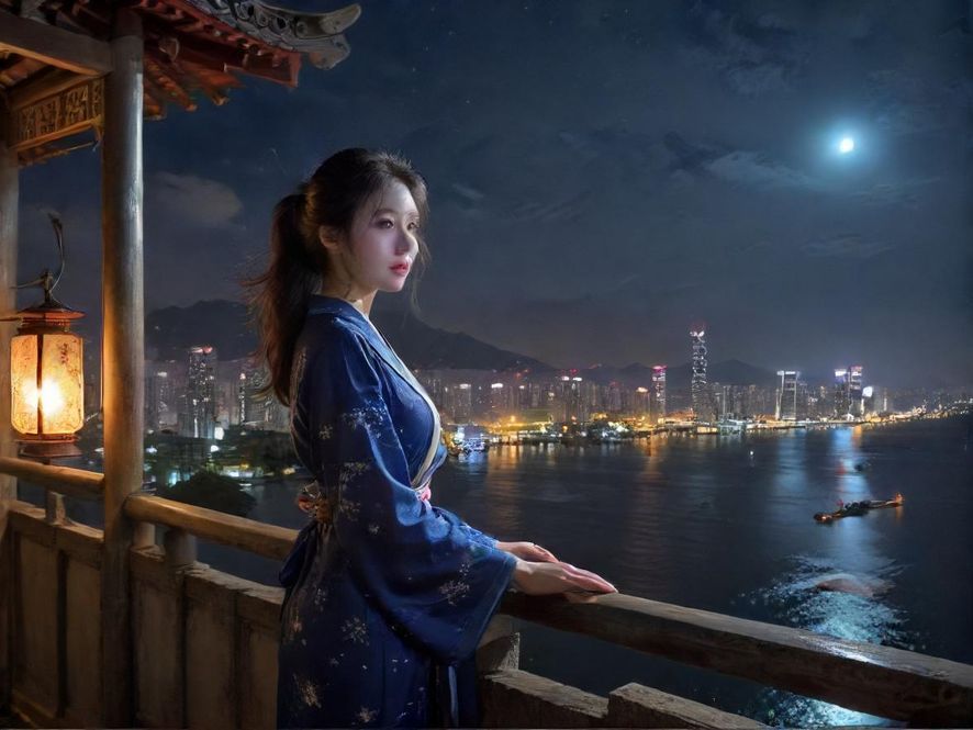 上海夜场霓虹灯光，从高处俯瞰，展现出赛博朋克风格的都市夜景，霓虹闪烁。