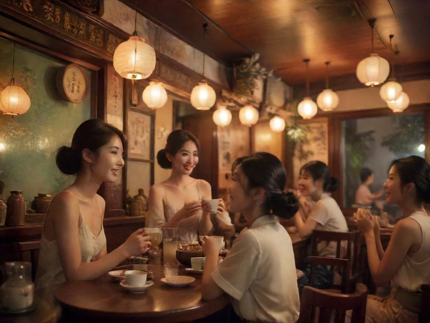 广州茶室朋友聚会温馨场景