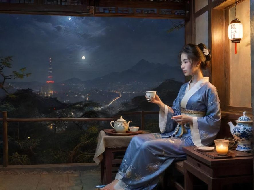 私密茶社夜晚氛围