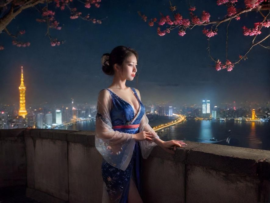 广州夜晚繁华的城市灯光全景