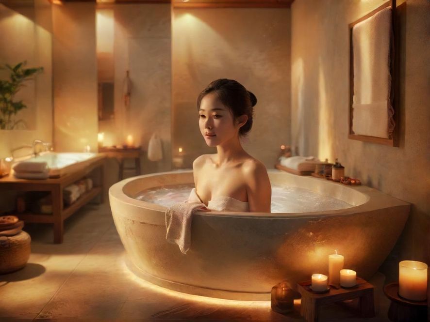 温暖灯光下的足浴盆和毛巾