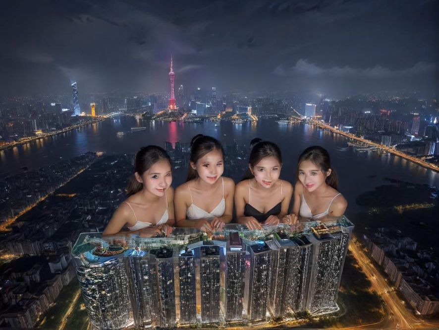 广州珠江新城夜景,高楼林立,车水马龙,展现都市的繁华与活力