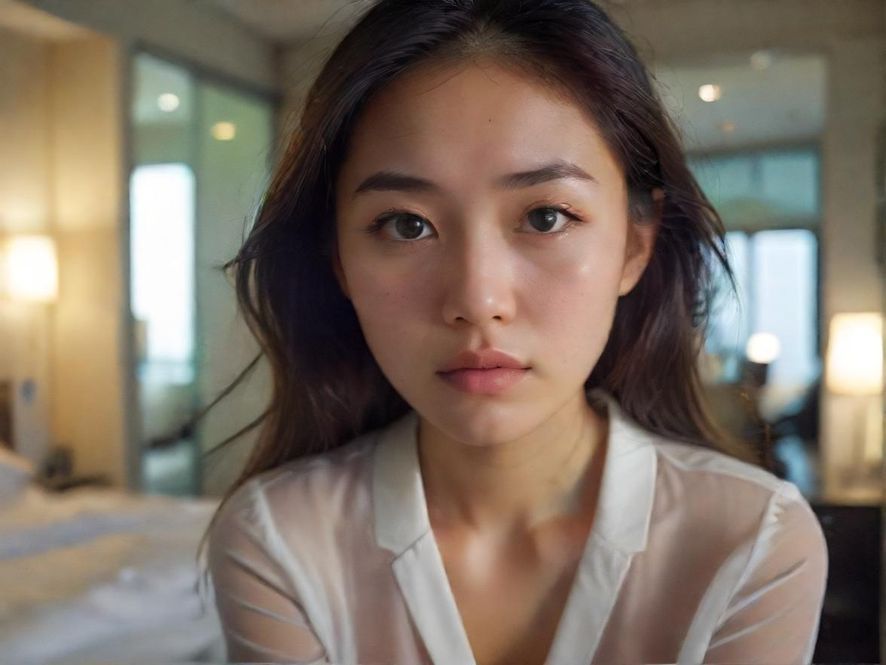 一位疲惫的都市白领女性,特写她的面部表情,背景是模糊的办公室,光线柔和,暗示着工作压力和对放松的需求。