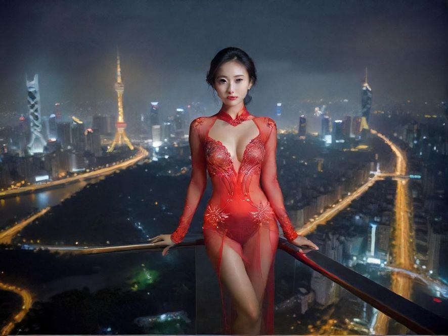 广州夜景下的城市天际线