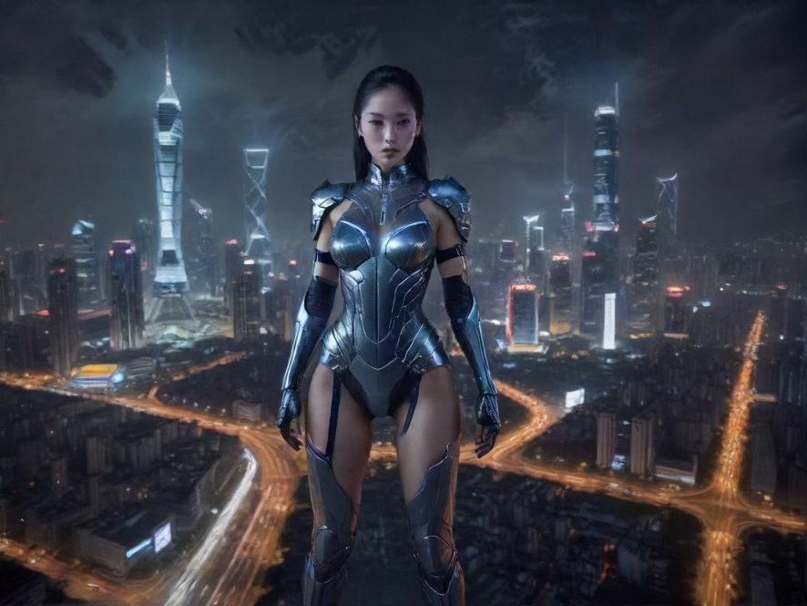 深圳夜晚璀璨的城市天际线俯瞰图