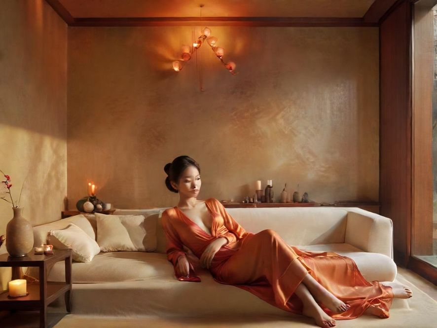 一个布置舒适的桑拿休息区