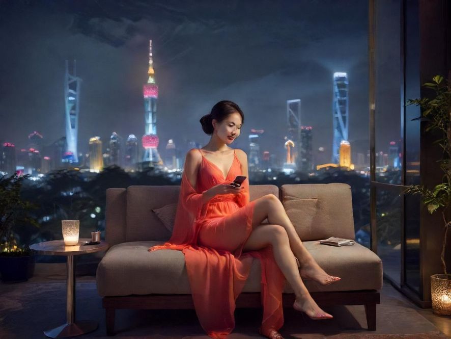 在现代休闲空间中手机交流