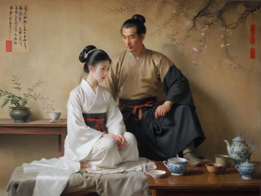 两个男人在茶馆低语交流