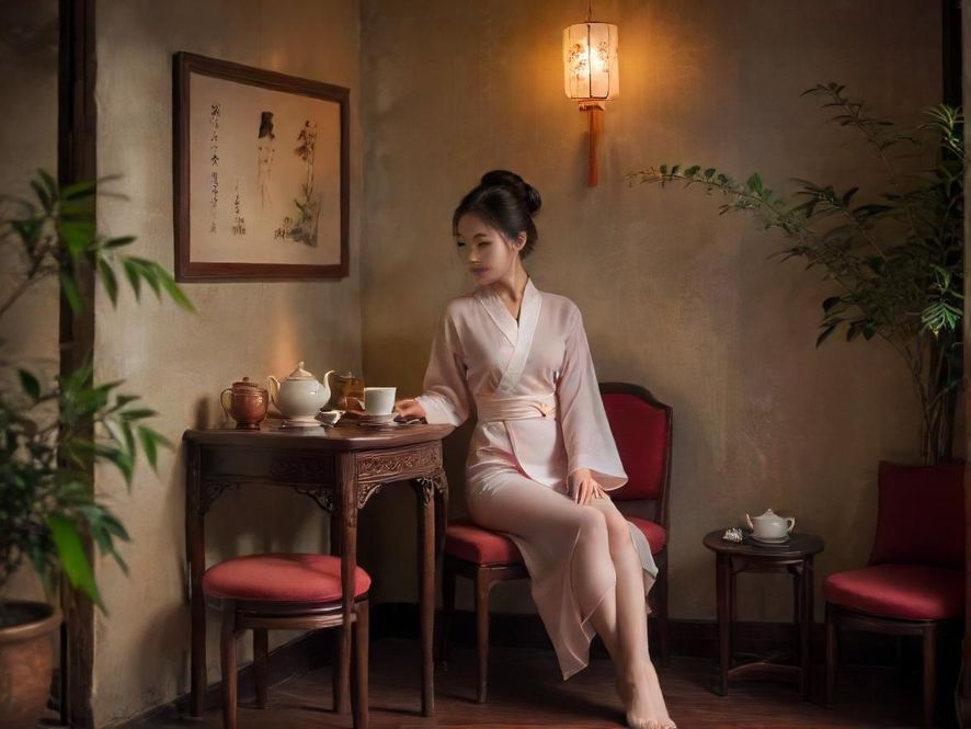 广州某个品茶工作室的私密环境,光线柔和