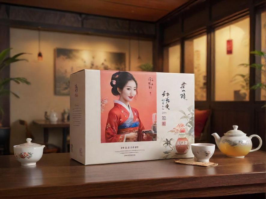 广州喝茶工作室外卖包装设计温馨写实室内茶桌背景