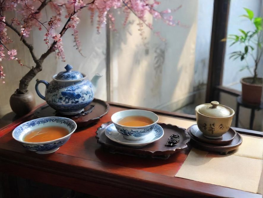 一位气质优雅的广州茶艺师，侧面特写，在古典茶室中专注地冲泡茶水，营造出唯美意境。