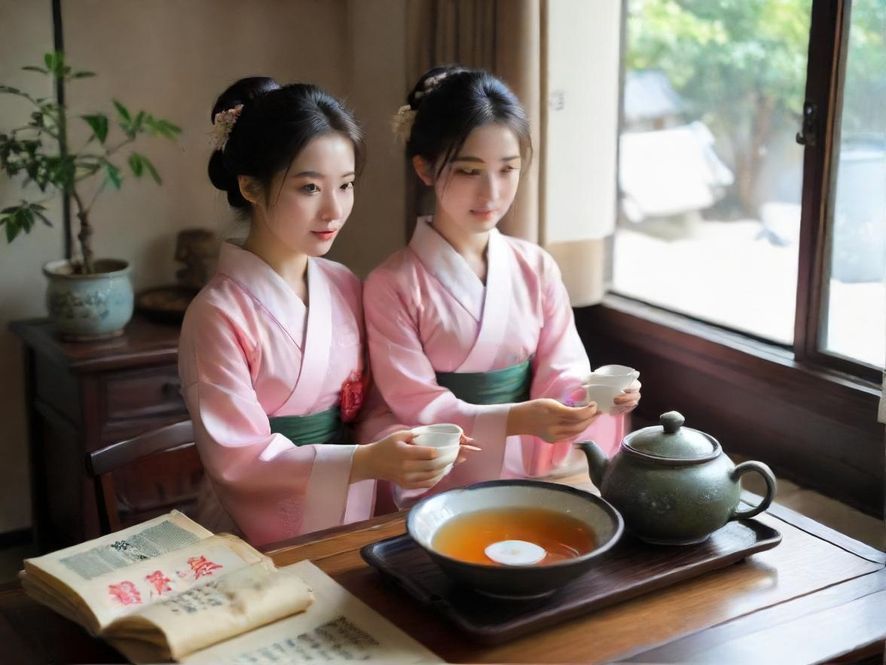 温州茶室里，一位身着素雅旗袍的美女茶艺师，正在侧面特写镜头下，以唯美意境冲泡着茶水，背景是充满古典中式韵味的茶室，光线柔和，氛围宁静。