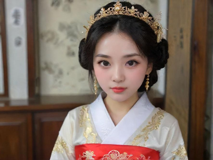 一位气质优雅的时尚女性,侧脸微笑,坐在温馨雅致的咖啡馆中