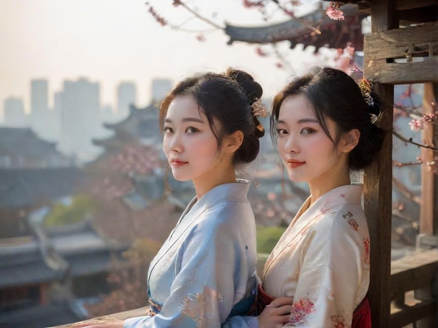 一位年轻女性在阳光明媚的城市小巷中,好奇地环顾四周,仿佛在寻找什么惊喜。